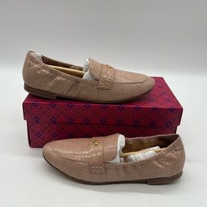Tory Burch Women 9.5M  Pink Meadowsweet Leather Watersnake Ballet Loafers Shoes.